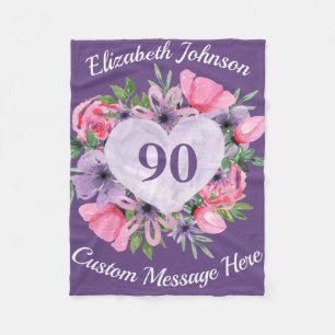 Couverture Polaire Floral violet 90e Anniversaire blanc pour femmes