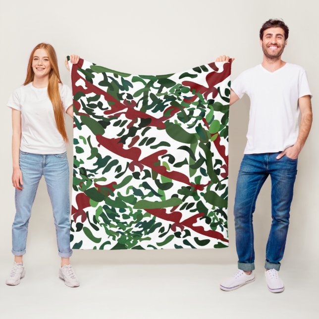 Couverture Polaire Flore botanique rouge vert (En situation)