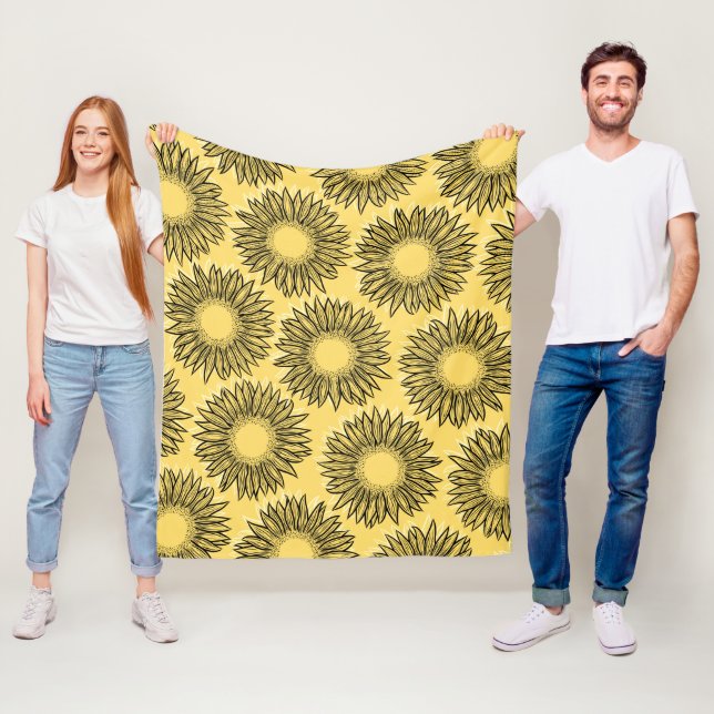 Couverture Polaire Flore Rustique Tournesol Main tiré (En situation)