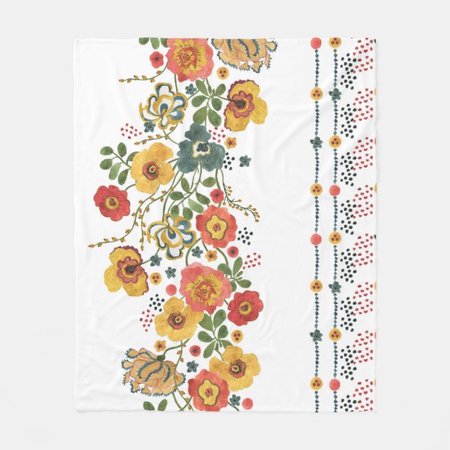 Couverture Polaire Flore stylisée : Aquarelle Design sans joint. (Devant)