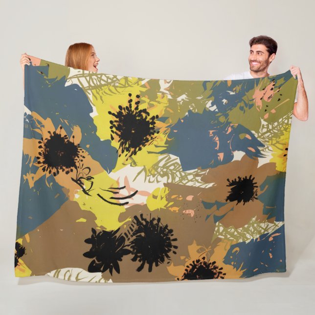 Couverture Polaire Flores d'ocre jaune (En situation)