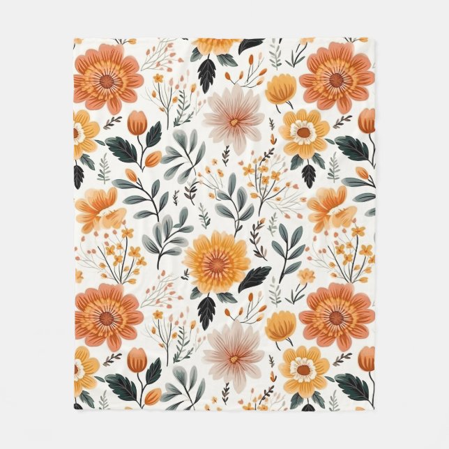 Couverture Polaire Flores d'or Motif floral d'automne (Devant)