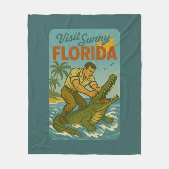 Couverture Polaire Florida Alligator Wrestling | Funny Retro Coastal (Devant)