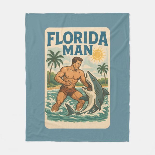 Couverture Polaire Florida Man Coastal Shark Wrestler - Retro Beach (Devant)
