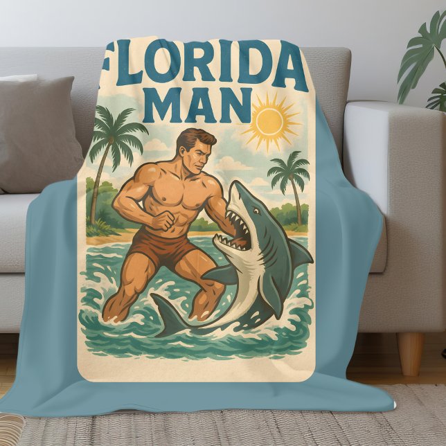 Couverture Polaire Florida Man Shark Wrestler Funny Retro Beach Life (Créateur téléchargé)