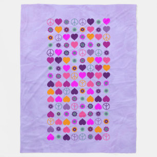 Couverture Polaire Flower Power Heart Peace Motif + votre backgr.