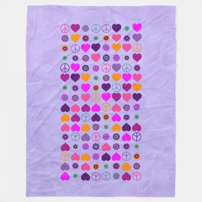 Couverture Polaire Flower Power Heart Peace Motif + votre backgr. (Devant)