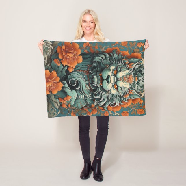 Couverture Polaire Flu Lion de la Sagesse Toece Blanket (En situation)