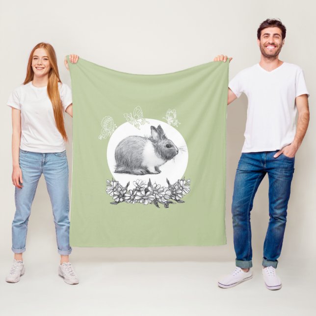 Couverture Polaire Fluffez le lapin. Dessin au crayon. (En situation)