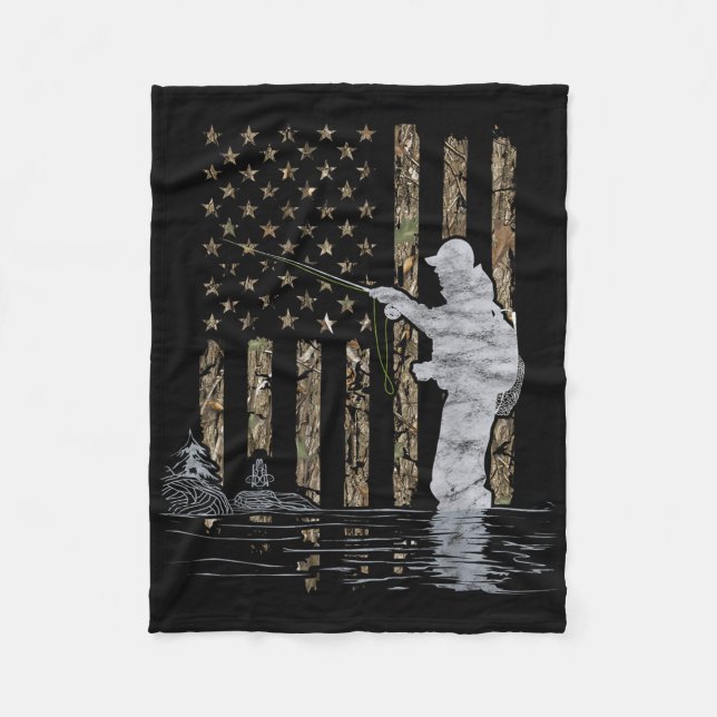 Couverture Polaire Fly Fishing Fisherman American Flag Camouflage Fly (Devant)