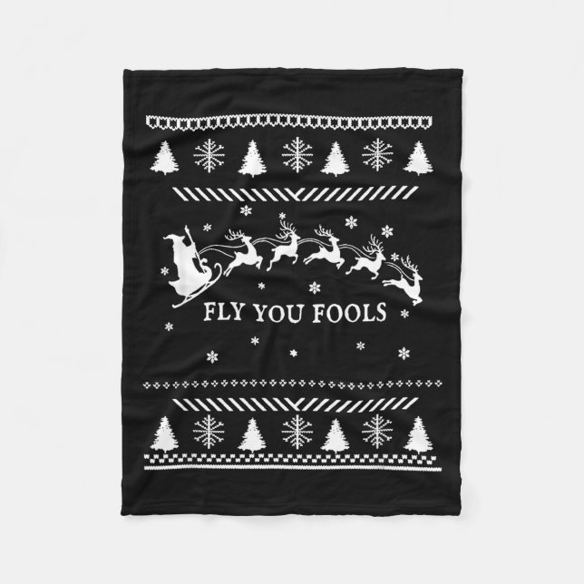 Couverture Polaire Fly You Fools Wizard Santa Sleigh Reindeer Christm (Devant)