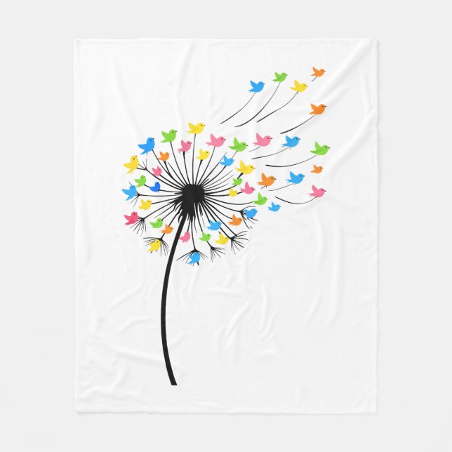 Couverture Polaire Flying colorful birds dandelion flow (Devant)