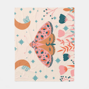 Couverture Polaire Folk Art Moths : Illustration Vintage brillante