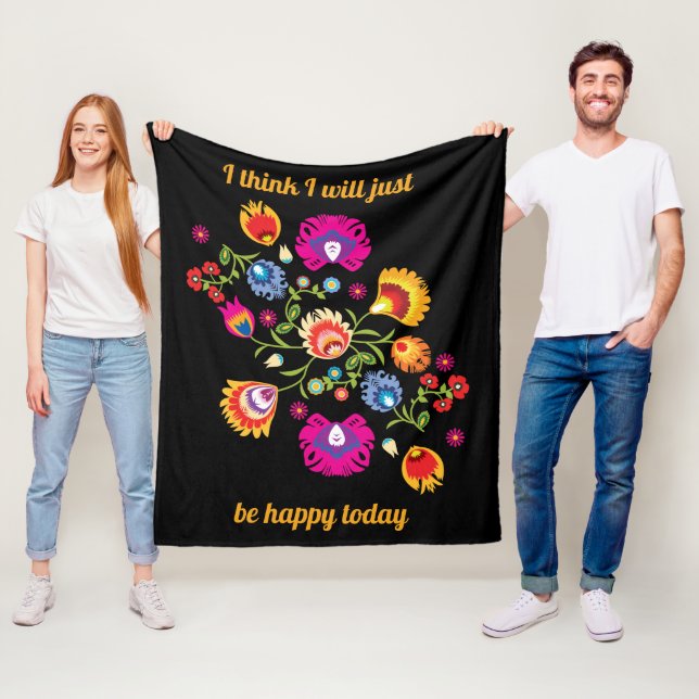 Couverture Polaire folklore polonais customisé avec fleurs roses  (En situation)