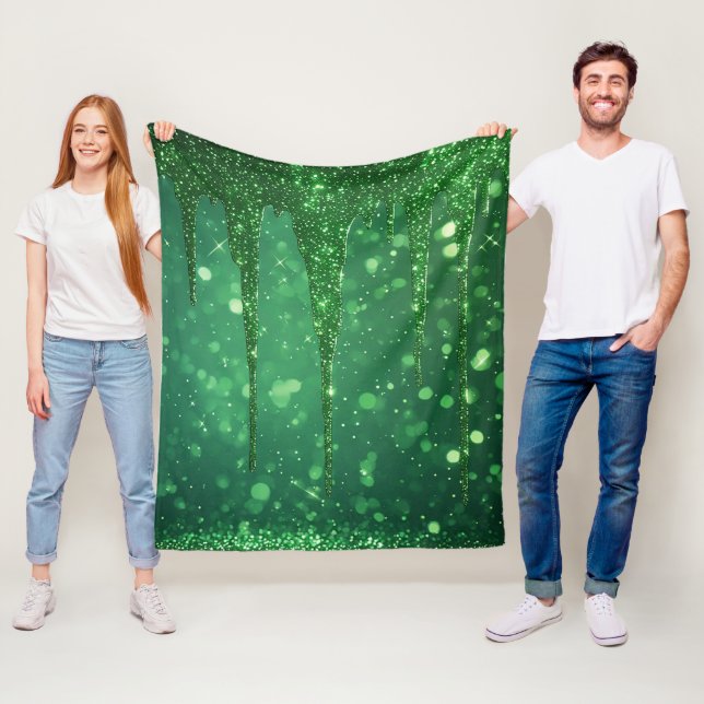 Couverture Polaire Fond à gouttes de paillettes vertes avec bokeh sci (En situation)