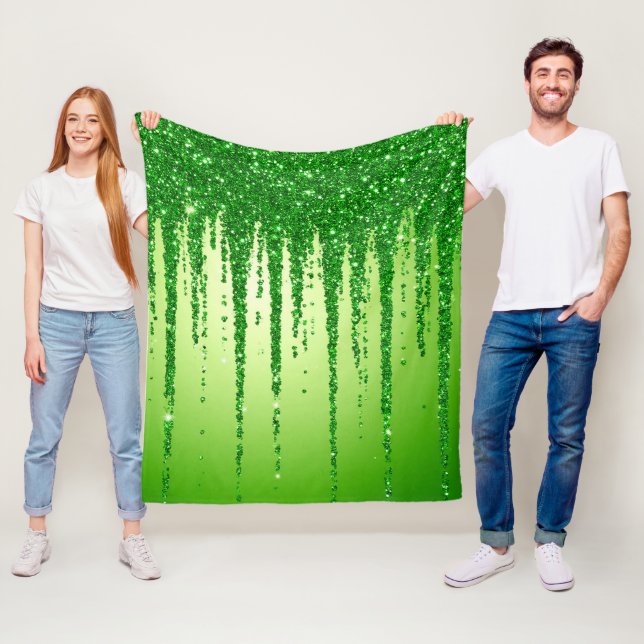 Couverture Polaire Fond goutte à goutte de paillettes vertes avec sci (En situation)