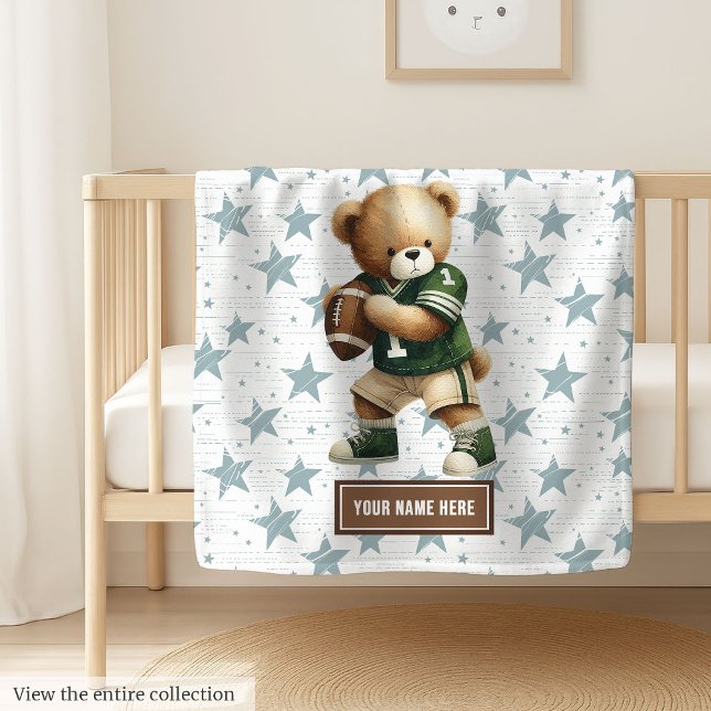 Couverture Polaire Football américain tendance Teddy Bear Personnalis (Cozy American football teddy bear blanket, personalized for a memorable boy birthday gift.)