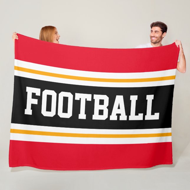 Couverture Polaire FOOTBALL Sportif Rouge clair Noir Blanc rayures (En situation)