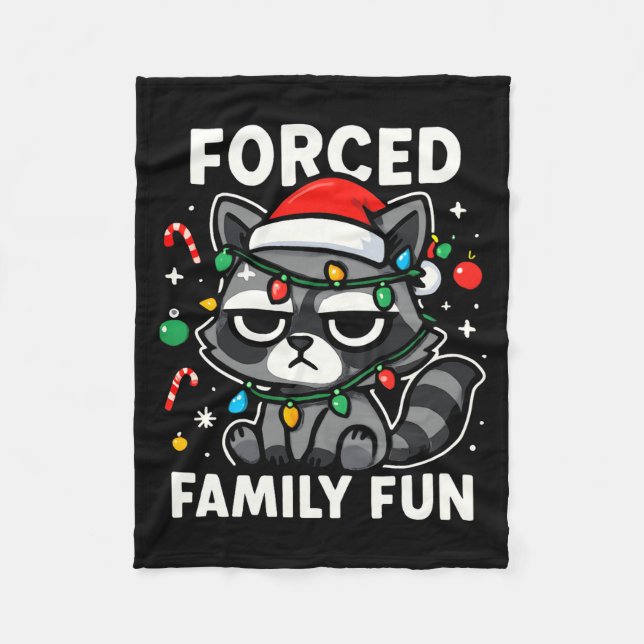 Couverture Polaire Forced Family Fun – Funny Sarcastic Raccoon Xmas C (Devant)