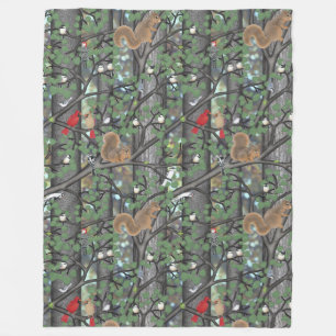 Couverture Polaire forêt avec oiseaux et écureuils