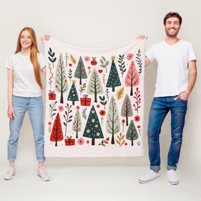 Couverture Polaire Forêt de sapins de Noël fantaisistes (En situation)