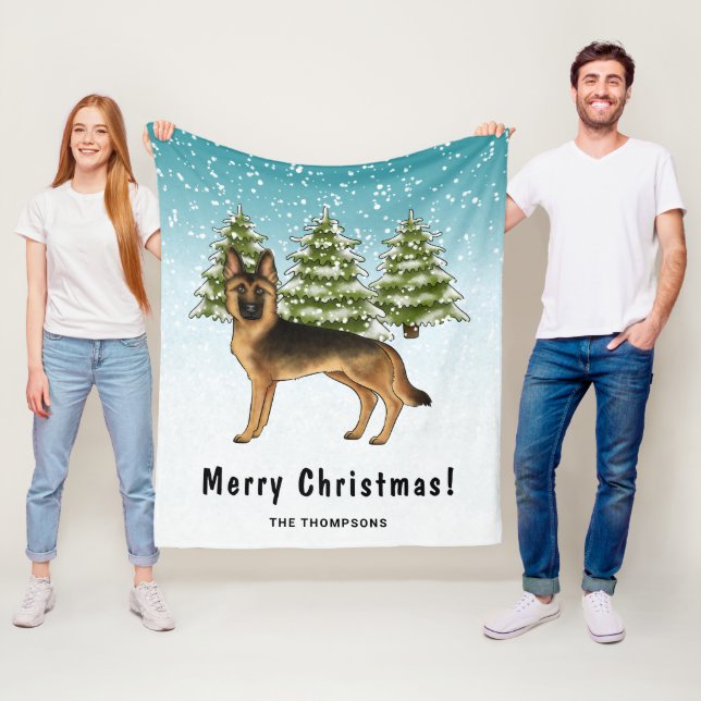 Couverture Polaire Forêt D'Hiver De Chien Noir Et Tan Allemand (En situation)