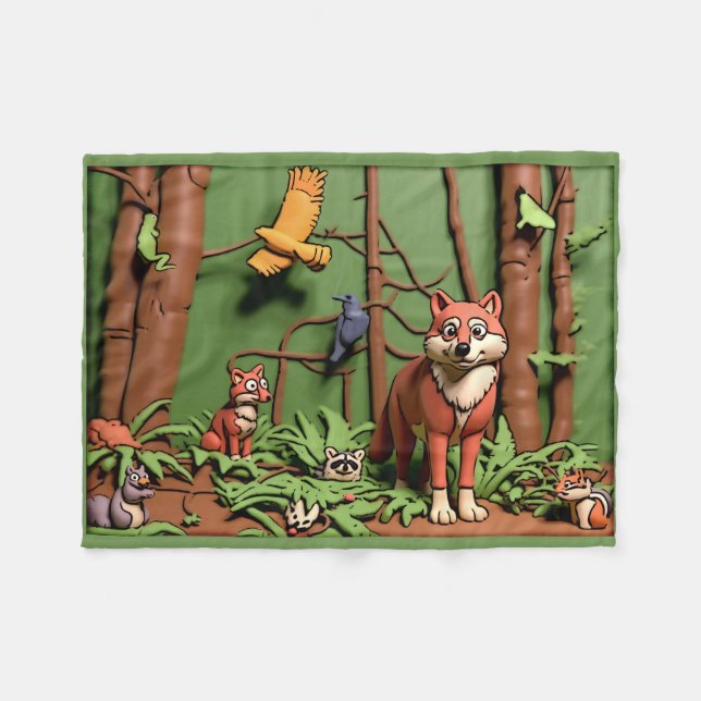 Couverture Polaire Forêt Magique - Animaux de la Forêt (Devant (Horizontal))