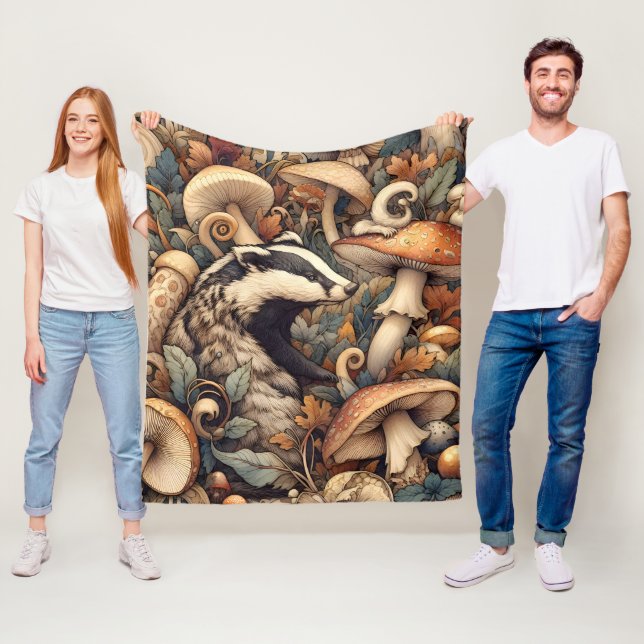 Couverture Polaire Forêt Nature Couleurs Champignons Badger Whimsical (En situation)