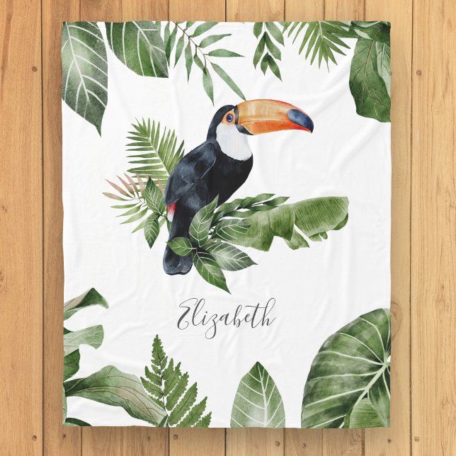 Couverture Polaire Forêt Tropicale Cute Toucan Nom Personnalisé (Créateur téléchargé)