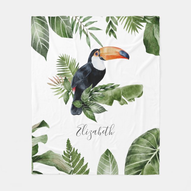 Couverture Polaire Forêt tropicale Cute Toucan Nom personnalisé (Devant)