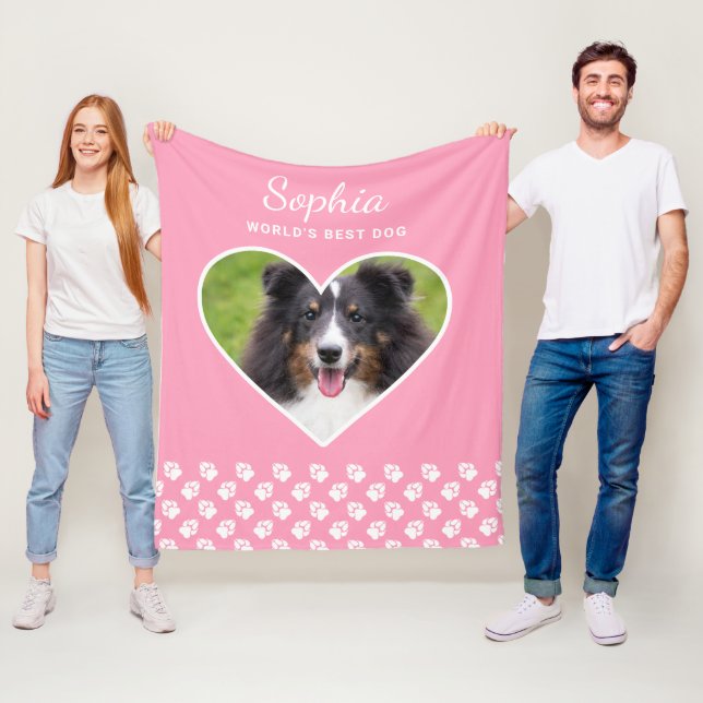 Couverture Polaire Forme cardiaque Photo Pet Personnalisée Sur Rose & (En situation)