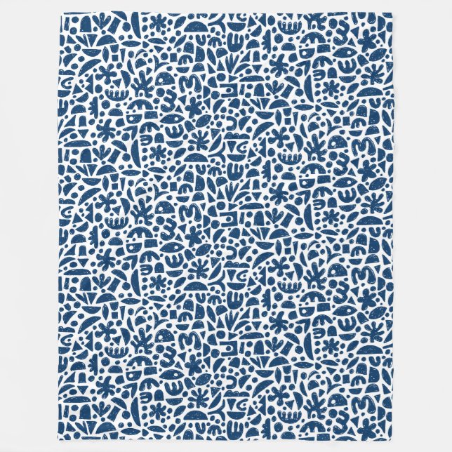 Couverture Polaire Formes Abstrait 140821 - Indigo Blue sur blanc (Devant)