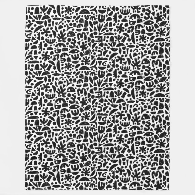 Couverture Polaire Formes Abstrait 140821 - Noir sur blanc (Devant)