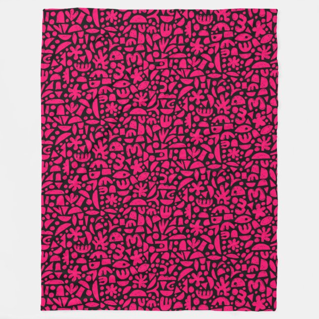 Couverture Polaire Formes Abstrait 140821 - Rouge néon sur noir (Devant)