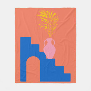 Couverture Polaire Formes botaniques colorées en orange et bleu