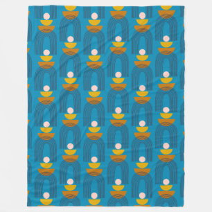 Couverture Polaire Formes de ligne d'arc Boho mignonnes en bleu et ja