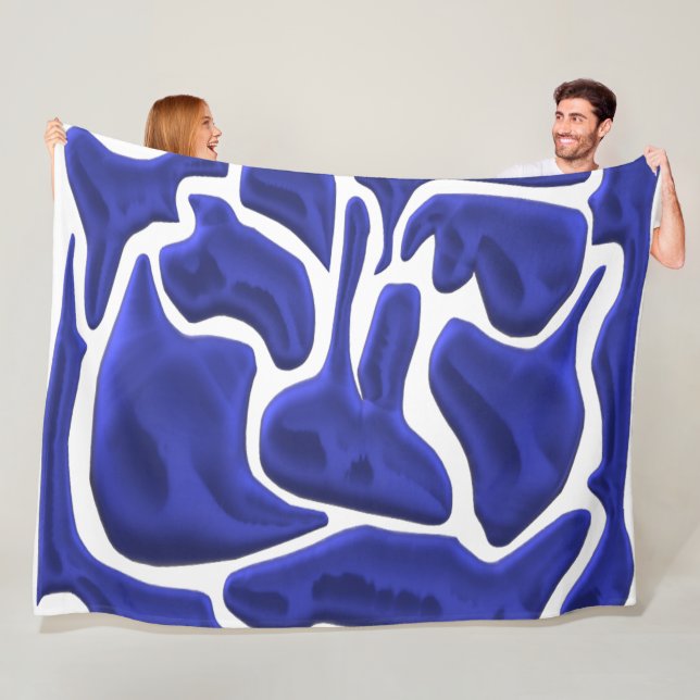 Couverture Polaire Formes fluides bleues abstraites – Art moderne 3D (En situation)
