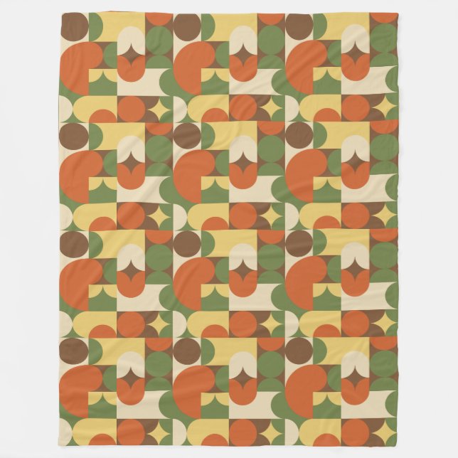 Couverture Polaire Formes géométriques rétro orange marron vert jaune (Devant)
