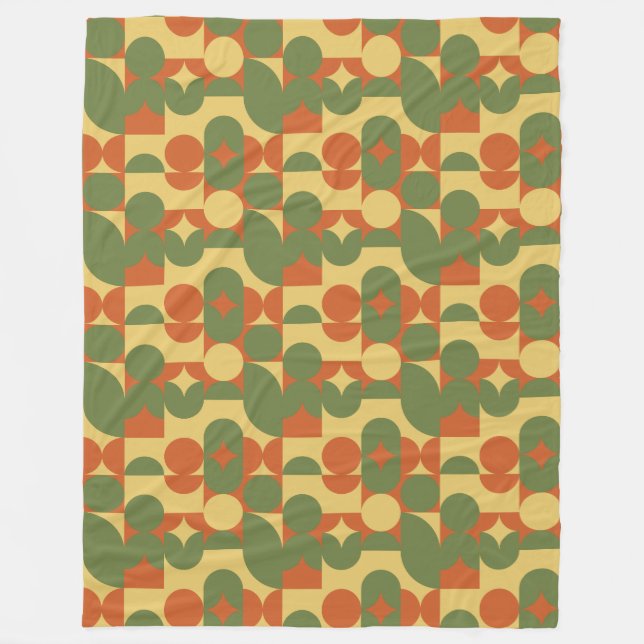 Couverture Polaire Formes géométriques rétro orange vert jaune (Devant)