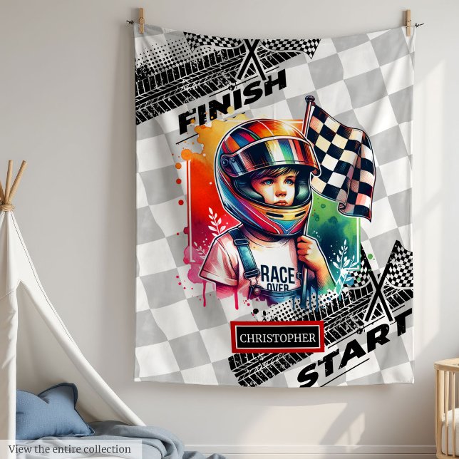 Couverture Polaire Formule 1 Boy Racing Anniversaire (Adorable Blanket Formula 1 Boy Racing Birthday)