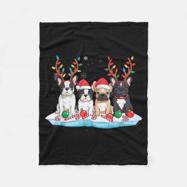 Couverture Polaire Four French Bulldog Dogs Christmas Light Reindeer  (Devant)