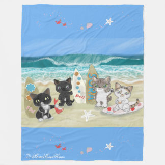 Couverture Polaire Four Surfing cats on the beach