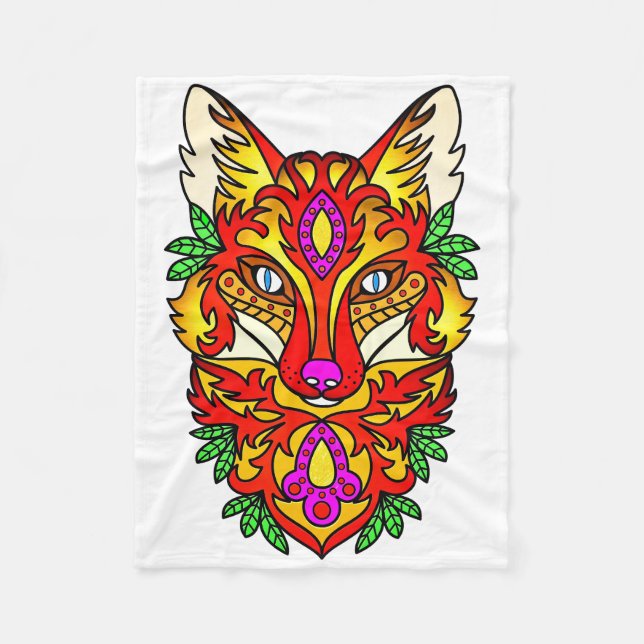 Couverture Polaire Fox boho louf art abstrait rouge violet blanc (Devant)