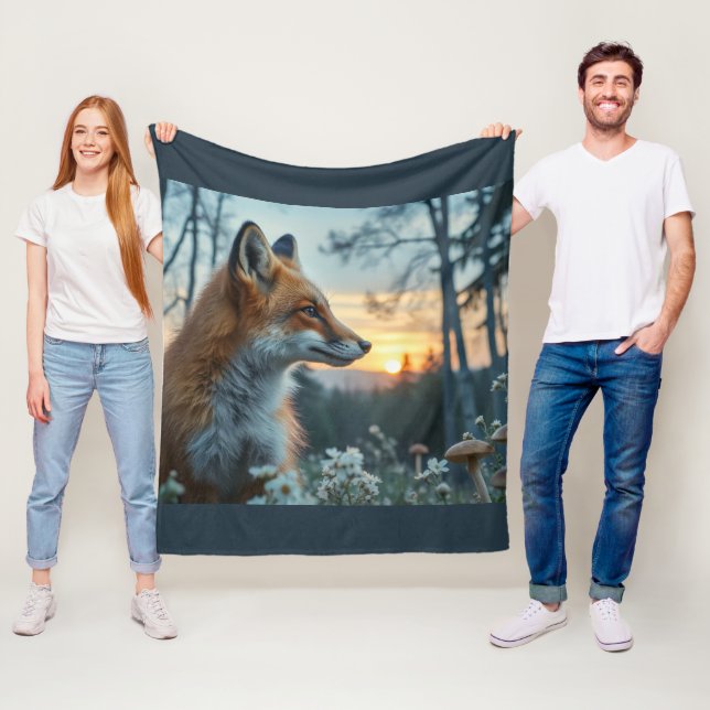 Couverture Polaire Fox in the flowers (En situation)