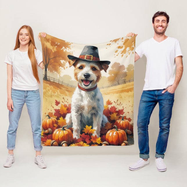 Couverture Polaire Fox-Terrier à poil dur dans les feuilles d'automne (En situation)