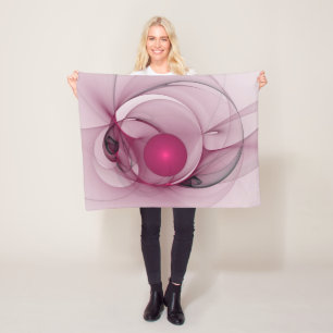 Couverture Polaire Fractal Balançant, Art Abstrait Moderne Rose Baie