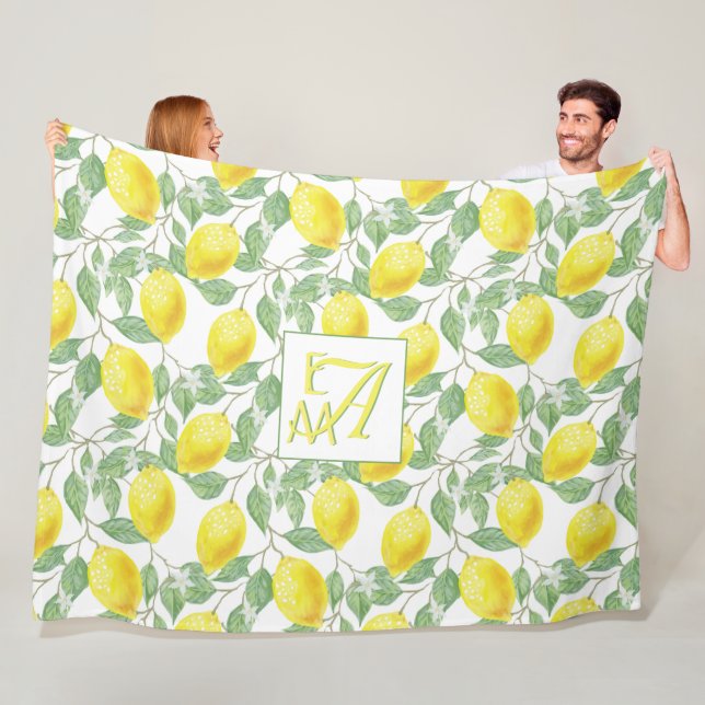 Couverture Polaire Fraîchement Citron Arbre Monogramme Décor Cadeaux  (En situation)