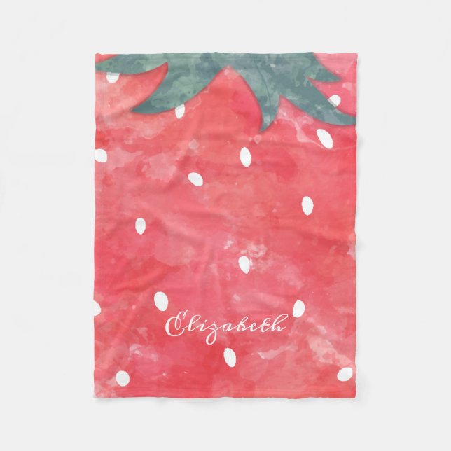 Couverture Polaire Fraise d'aquarelle mignonne (Devant)