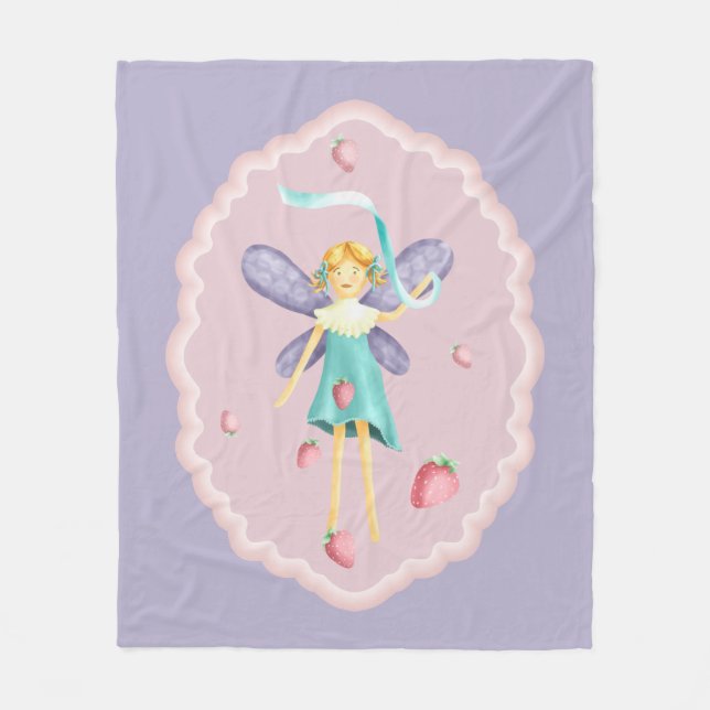 Couverture Polaire Fraise Fée 2 Fleece Blanche (Devant)