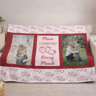 Couverture Polaire Fraise je t'aime maman fête des mères photo